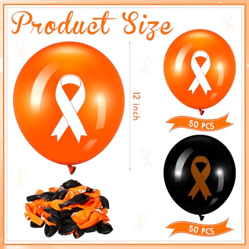 Image of Hungdao 100 Pcs Orange Ribbon Awareness Balloons Leukemia Kidney Cancer ADHD Multiple Sclerosis Hunger Awareness for Public Activity Charity Fundraiser Supplies