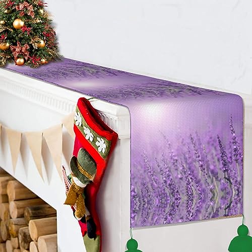 Chemin de table violet lavande 152 cm avec pompons pour table basse