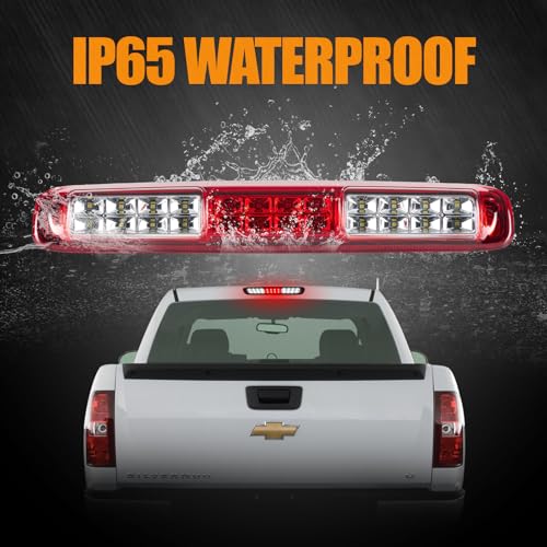 Image of Third 3rd Brake Light, LED High Mount Stop Light for 1999-2007 Chevy Silverado GMC Sierra 1500 2500 3500 HD Classic, Rear Center Cab Roof Tail Cargo Lamp, Red Lens