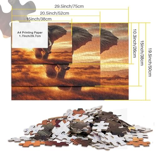 Puzzle de 1000 piezas para adultos con un majestuoso elefante en la sabana al atardecer 5