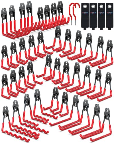 Image of 3-H Heavy Duty Garage Hooks, 46 Pack Wall Storage Organizer,Red