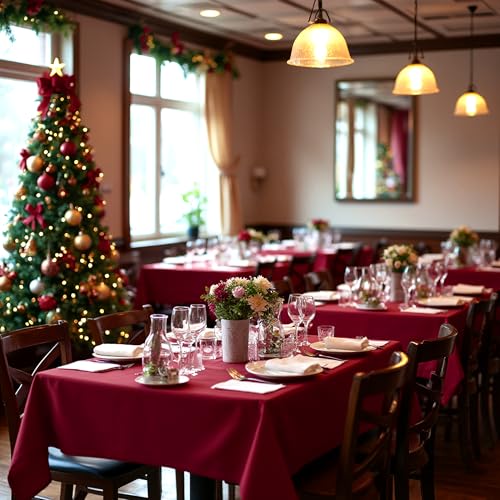 Image of sancua Square Tablecloths 54x54 Inch Burgundy Fabric Table Cloth, 2 Pack