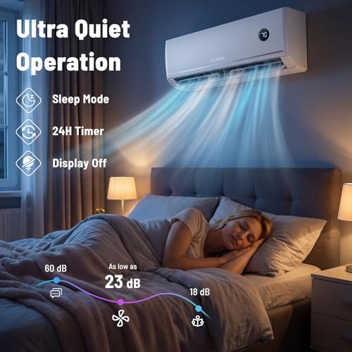 Image of 24000 BTU Mini Split Air Conditioner & Heater | 208 /230V 18.1 SEER2 Wifi Enabled Inverter Ductless AC & 2 Ton Heat Pump System, Works with Alexa, Cools Up to 1200 Sq. Ft