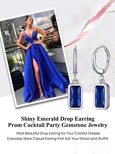 Bestyle Sterling Silver Small Dainty Birthstone Drop Earrings for Women with Rectangular Baguette Crystal & Huggie Hoop Silver Dangle Earring for Wedding Birthday Everyday Wear4