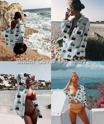 Image of Zoye Chen Women's Bikini Swimsuit Cover Up Button Down V Neck Shirts Long Sleeve Blouse Beachwear Bathing Suit