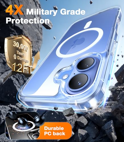 Image of TORRAS Stronger Magnetic Shockproof for iPhone 16 Case, Fit for MagSafe, Never Yellow, 4X Military Grade Drop Protection, Protective Hard Back Plastic Slim Phone Case for iPhone 16 6.1 inch, Clear