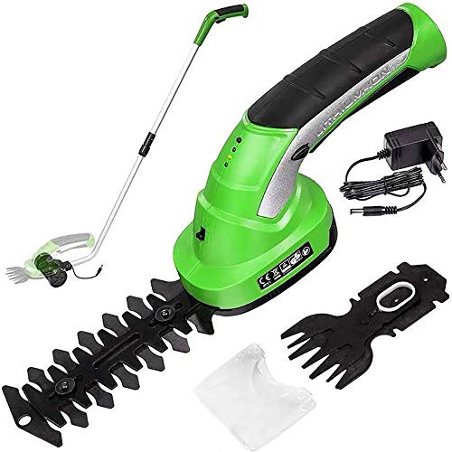 W.KING Cordless Garden Shrub Hedge Grass Shears Set Cordless Shrub Shear with Integrated 7.2 V Lithium-Ion Battery for Shrub, Garden, Grass or Lawn Cultivation