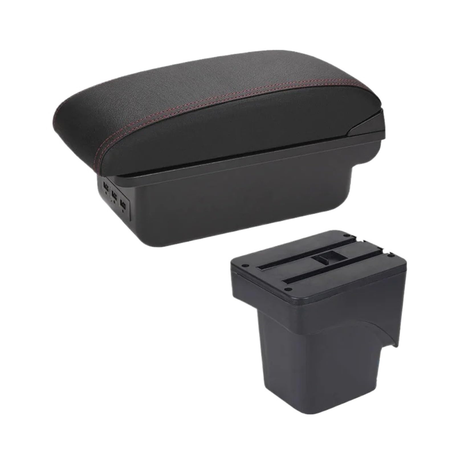 Umdjju B1 Black Red 3Usb For Focus 2 Mk2 Armrest Box Car Accessories Interior Details Retrofit Parts Storage Car Centre Console Armrest Box(B1 Black Red 3Usb)