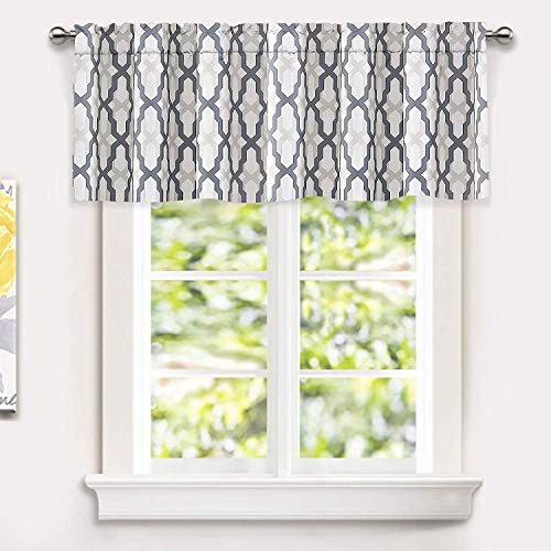 DriftAway Mason Geometric Trellis Pattern Window Curtain Valance Rod Pocket 52 Inch by 18 Inch Plus 2 Inch Header Gray