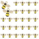 40Pcs Enamel Bee Charms Pendants Rhinestone Honeybee Pendants Bulk Gold Plated Bee Charms Cute Metal Craft Embellishments for Halloween DIY Handmade Jewelry Making Necklace Bracelet Earring