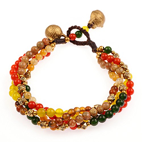 Chuvora Brass and Genuine Multi-Colored Gemstones Multi Strand Beaded Bracelet
