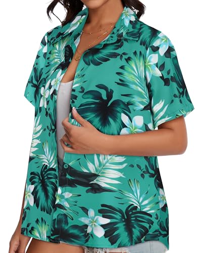 Image of Women Hawaiian Shirt Button Down Summer Tops Beach Short Sleeve Blouse