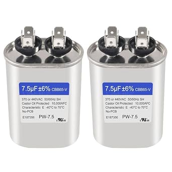 2pcs 7.5 uF 6% 10 MFD 370V/440V CBB65 Oval Run Start Capacitor for AC Motor Run or Fan Start and Cool or Heat Pump Air Conditione
