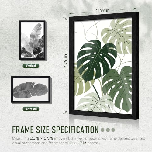 Image of 11x17 Picture Frame Set of 5, Solid Wood Frames, Black Woodgrain