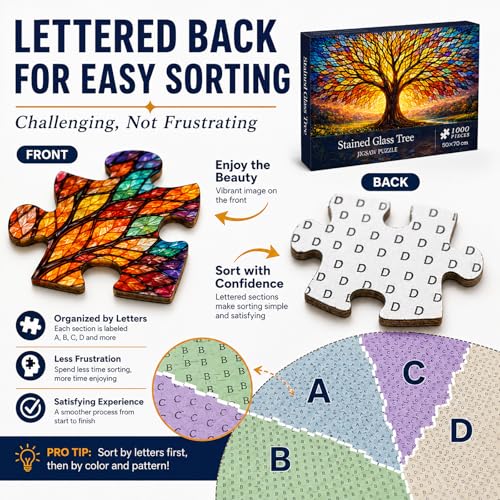 Rompecabezas Tree of Life para adultos, 1000 piezas, estilo vidrieras miniatura 5