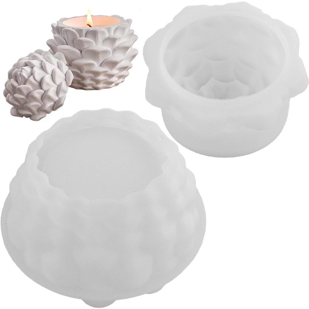 Sslvya 3d Pinecone Mold with Lid, Pinecone Shape Jar Silicone Molds Diy Candle Mold Jewellery Organizer Casting Mould Epoxy Resin Crafts Mold for Home Decor