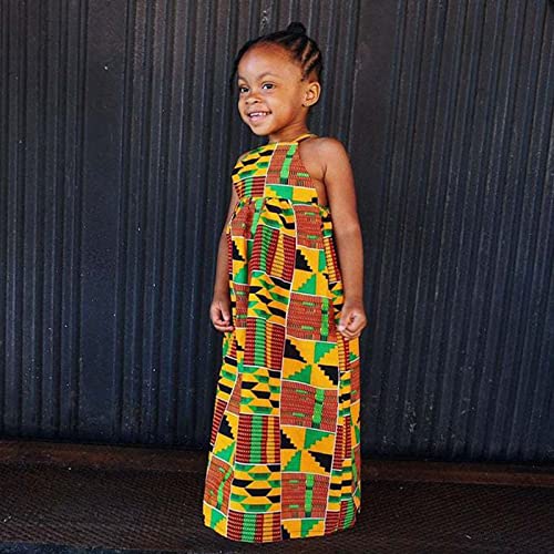Girls Boho African Style Dress Maxi Casual Dashiki Dress Traditional Floral Print SIing Skirt Little Girl Dress with2