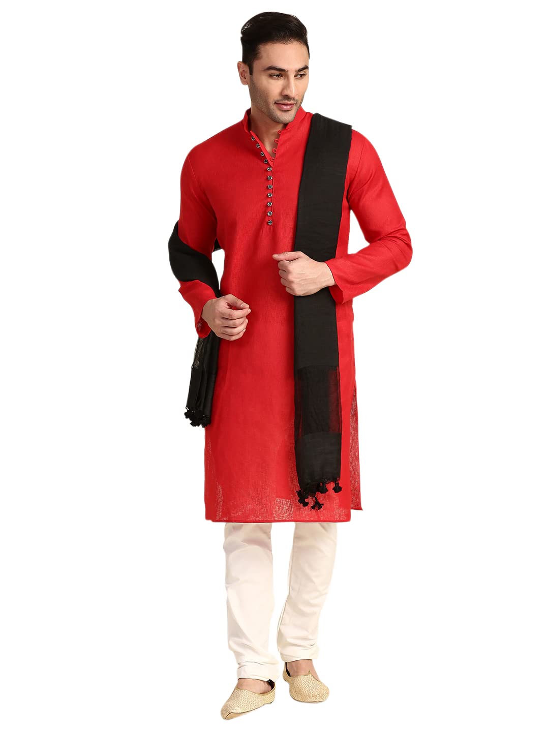 Men's Black Linen Dupatta For Kurta/Sherwani/Achkan, free size
