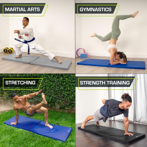 Image of ProsourceFit Bi-Fold Folding Thick Exercise Mat 6'x2' with Carrying Handles for MMA, Gymnastics Core Workouts