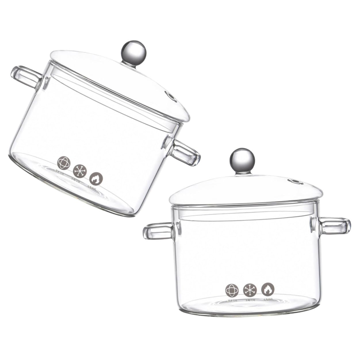 2 Stück Glas Kochtopf 1500ml Hitzebeständiger Glaskochtopf aus Borosilikatglas für Langsames Schmoren und Suppen im Haushalt und Kochen