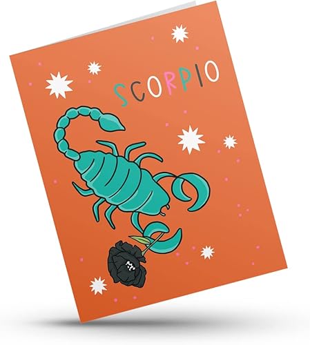 Hustle & Hope Tarjetas de felicitación de cumpleaños del zodiaco - Horóscopo - Colorido - Tarjeta individual (Escorpio)