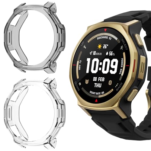 ToVioc [2 Stück] Hülle Kompatibel mit Amazfit T-Rex 3 Pro 44mm, Flexibles TPU, Anti-Kratzfest, Schutzhülle Kompatibel mit Amazfit T-Rex 3 Pro 44mm - Schwarz und Transparent