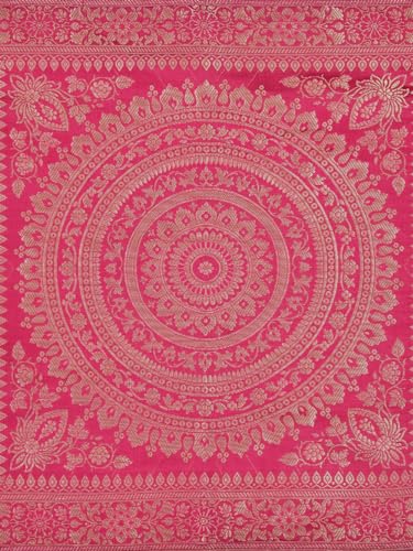 Image of Diwali Decor Brocade Jacquard Silk Table Runner Long Runner for Dinning & Centre Table Mandala Print 72 x 16 Inches (Pink)