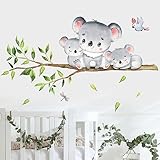 Mfault Large Koala Tree Branch Jungle Wall Decals Stickers, Forest Koala Bear Animal Nursery Decorations Bedroom Art, Home Neutral Baby Kids Toddlers Room Decor