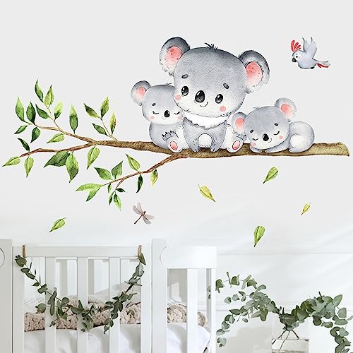 Image of Mfault Large Koala Tree Branch Jungle Wall Decals Stickers, Forest Koala Bear Animal Nursery Decorations Bedroom Art, Home Neutral Baby Kids Toddlers Room Decor