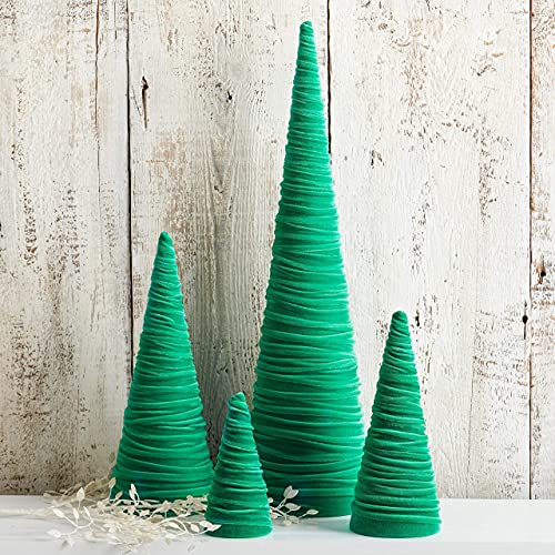 Image of Your Heart's Content Velvet Trees Set of 4 Green, Elegant Mantel Accent, Winter Wedding Centerpiece, Valentine Accent, Elegant Entry, Cozy Gift for (Green)