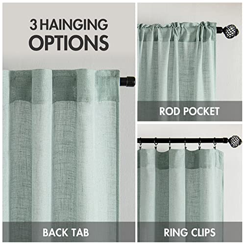 MIULEE Sea Green Linen Curtains 72 Inch Length for Bedroom Living Room, Soft Thick Linen Textured Window Drapes Semi Sheer Light Filtering Back Tab Rod Pocket Burlap Look Aqua Decor, 2 Panels