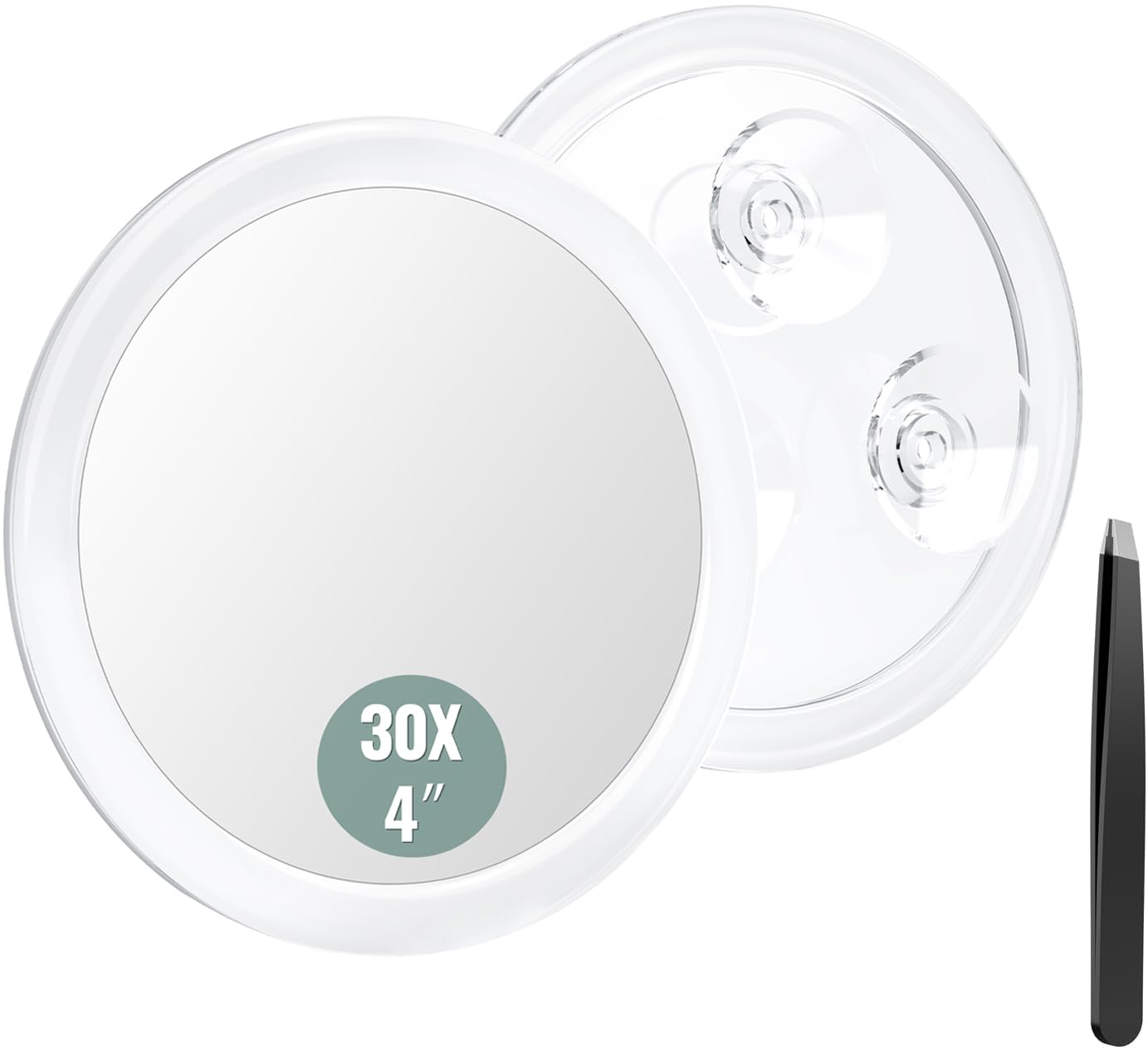 Auxmir 30X Espejo de Maquillaje 10cm con 3 Ventosa, Espejo de Aumento para Pared Baño, Espejo Portátil Redondo para Viaje, Transparente