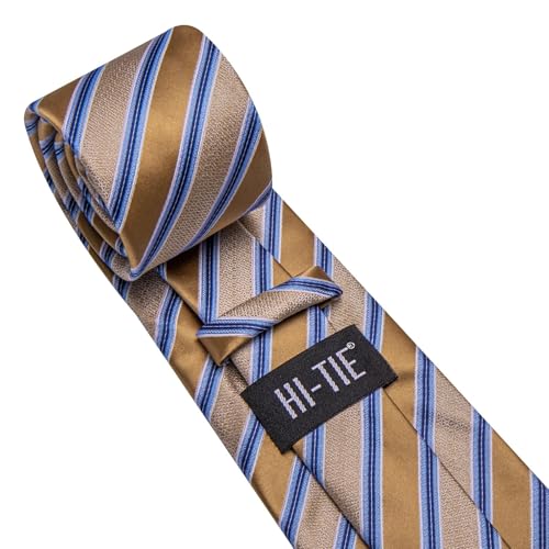 Image of Hi-Tie 70 inches Ties for Men Silk Extra Long Necktie and Pocket Square Cufflinks Set Men Big and Tall Tie Business