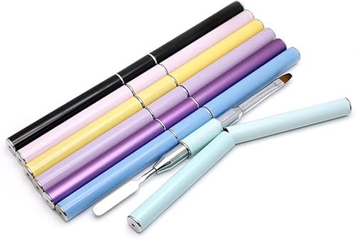 LHLLHL - Brocha de doble punta para arte de uñas espátula de metal pintura francesa delineador plano herramienta de manicura crema mezcla de