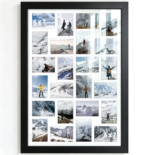 Image of DUENPY 26x38.1 Picture Frame 24-Opening 5x7 Collage Picture Frame Displays Twenty-Four 5x7 Photos Wall Decor Wall Hanging or Tabletop Black