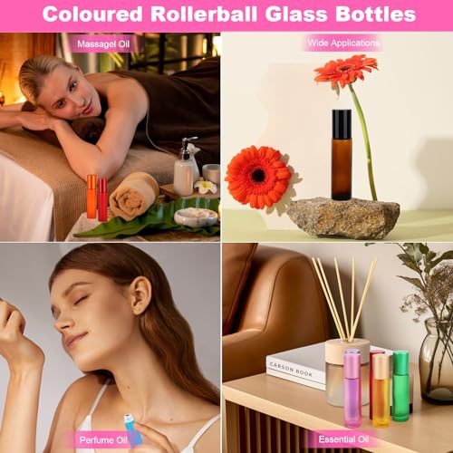 YARVPUV Ätherische Öle Roll On Flasche Leer 10ml, 15 Farben Roll on Glasflaschen für Ätherisches Öl,Nachfüllbar Rollon Flaschen für Öle,für Ätherische Öle, Parfüm,Kosmetika, Massage