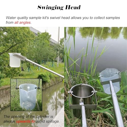 Barra de recogida de muestras de agua de metal extralargo, kit telescópico de muestras de agua con vaso de plástico graduado de 1000 ml, vasos de muestra de agua para aguas residuales, lagos, ríos