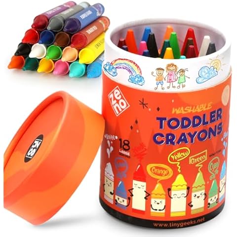 ZENO 18-Color Jumbo Crayons – Non-Toxic and Washable for Toddlers (1-3) & Kids (4-8) – Easy-to-Hold Large Crayons, Perfect for Travel, Art, and Early Childhood Activities Cover