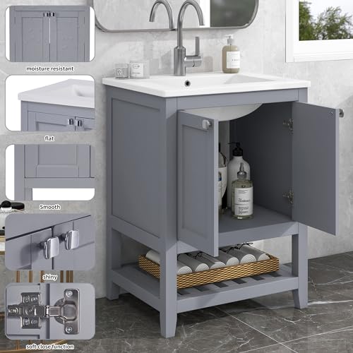 Mueble de baño gris claro de 60 cm con lavabo Ceic para espacios pequeños 7