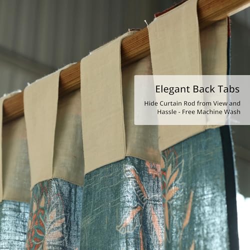 Image of Peepul Tree Handprinted Floral Striped Ornamental Door Curtain in Ivory Maroon and Navy Blue | 7 Feet | Pack of 1| Back Loop Curtain | 70% Light Blocking | Semi Blackout| Breathable Drapes