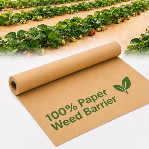 Nilioerup 2 x 50 Feet Biodegradable Paper Weed Barrier Biodegradable Landscape Fabric Garden Bed Grass Control Barrier Weed Blocker Paper for Garden Outdoor Lawn (2 x50 ft)