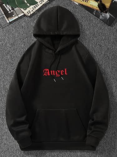WDIRARA Men's Letter Graphic Print Drawstring Pocket Hoodie Pullovers Sweatshirt2