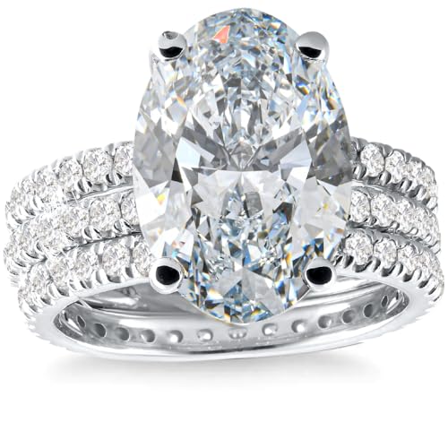 Pompeii 5 1/2Ct Oval Diamond Engagement Eternity Wedding Ring Set White Gold Lab Grown (G/H,VS1)