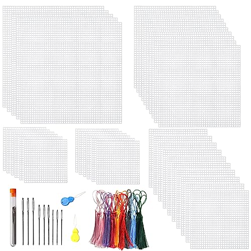 Image of Allazone Plastic Mesh Canvas Sheets for Embroidery - 53 PCs, Square Mesh, Knit & Crochet Projects