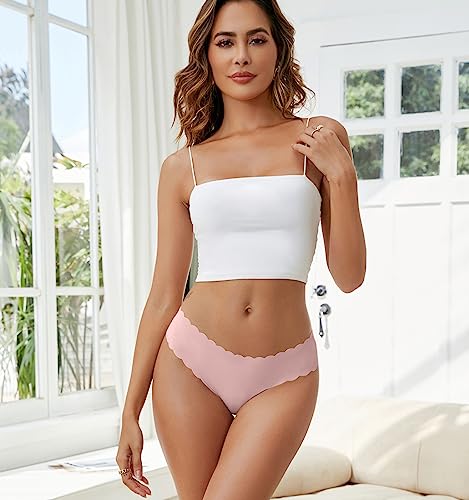 Wetopkim Seamless Thongs for Women, No Show Panties V-waisted Stretch Breathable, Seamless Thong Underwear 6 Pack S-XL