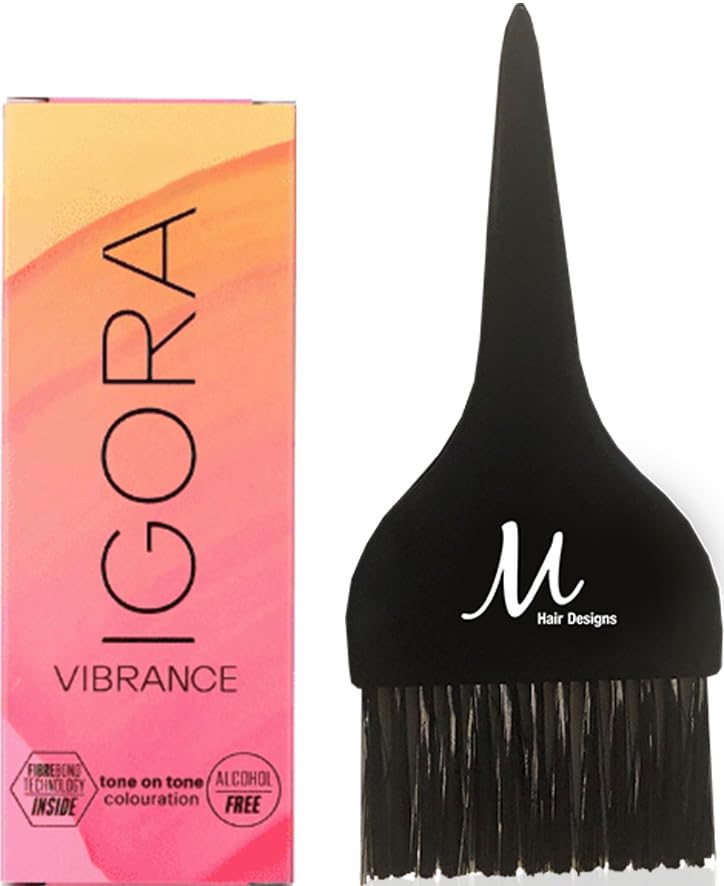 Igora Vibrance 9-24 Extra Light Blonde Ash Beige Demi-Permanent Tone on Tone Alcohol Free Liquid Hair Color 60 ml and M Hair Designs Tint Brush (