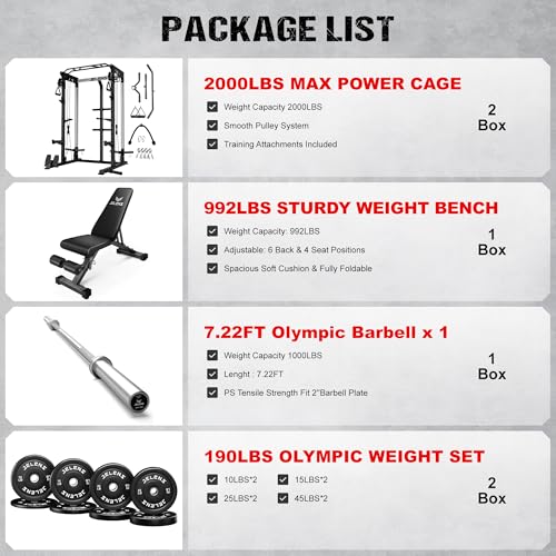 Image of JELENS C21 Power Cage, 2000LBS Multi-Function Power Rack with Independent Dual Pulley System, All-in-One Squat Rack for Cable Crossover, Home Gym Workout Machine