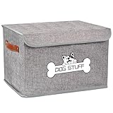 Thankspaw Fabric Dog Toy Box with Lid, Collapsible Storage Bin, Basket Organizer with Handle for Dog Toys, Blankets and Accessories, Grey
