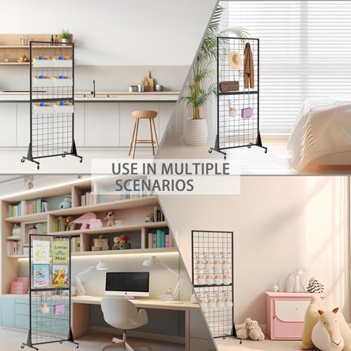 2-Pack 2'x5.5' Ft Gridwall Panel Display Stand Heavy Movable Floorstanding Grid Wall Panels Retail Display Rack Craft Show Wire Grid Wall with T-Base 2-Pack Black