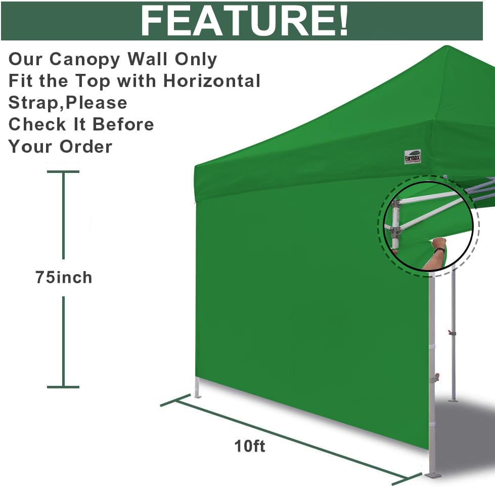 Image of Eurmax USA 10x6.25 Pop Up Canopy SunWall-UV Protection for Tents,Blocks Sunlight&Wind,Water Resistant Side Wall Only,Easy Hook & Loop Installation,Fit for 10FT Straight Leg Shelters&Gazebo,Kelly Green